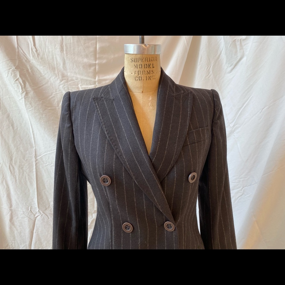 Wool cashmere pinstripe skirt suit from 1995